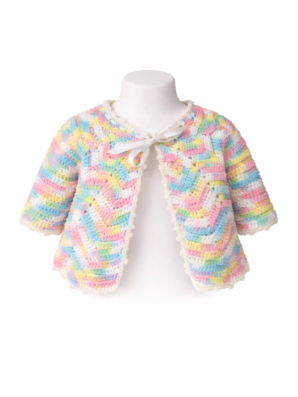 Handmade Crochet Baby Jacket Pastel Rainbow Tie Front Sweater Newborn Infant